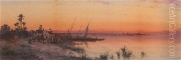 On The Banks Of The Nile At Dusk Oil Painting by Paul Pascal
