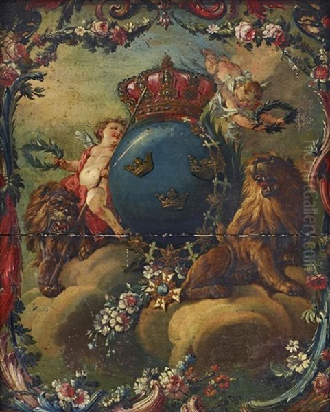 Sveriges Riksvapen I En Allegorisk Scen Oil Painting by Johan Pasch the Elder