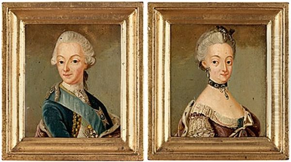 Konung Gustaf Iii (+ Drottning Sofia Magdalena; Pair) Oil Painting by Lorenz Pasch the Younger