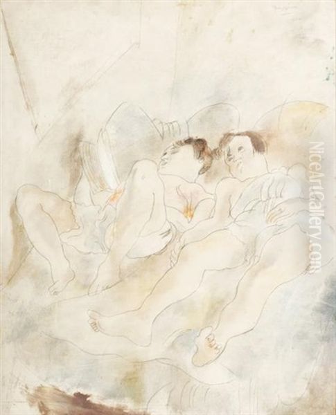 Genevieve Et Loulou Oil Painting by Jules Pascin