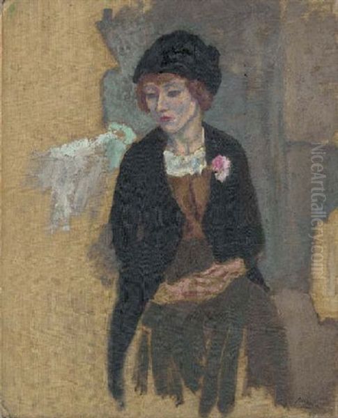 Hermine Au Chapeau Noir Oil Painting by Jules Pascin