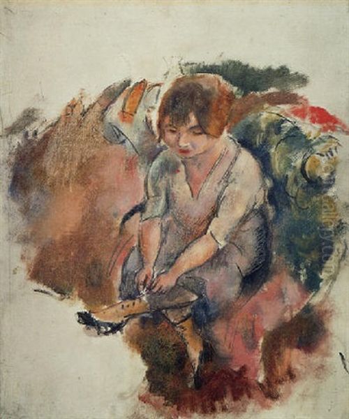Femme Se Chaussant Oil Painting by Jules Pascin