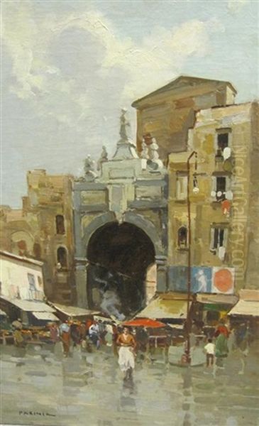 An Italian Street Scene With Figures Oil Painting by Lazzaro Pasini