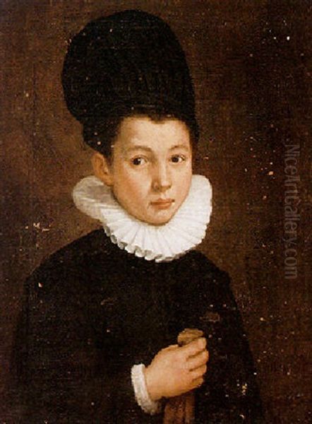 Portrait Of A Boy In A Hat Holding His Gloves Oil Painting by Bartolomeo Passarotti