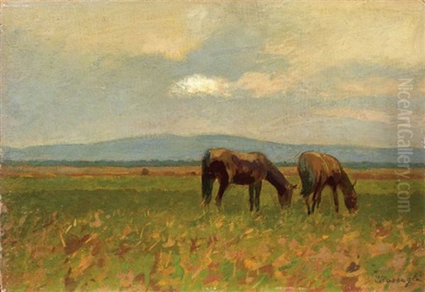 Cavalli Al Pascolo Oil Painting by Carlo Passigli