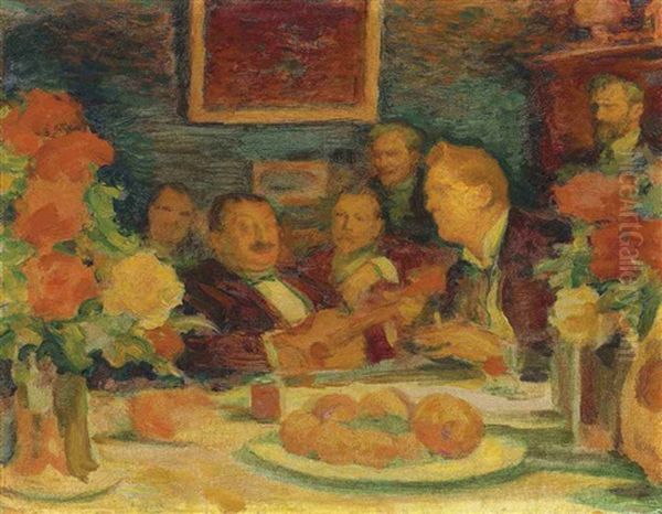 At K. A. Korovin's: 'old-time Songs' (chaliapin And The Artists) Oil Painting by Leonid Ossipovich Pasternak