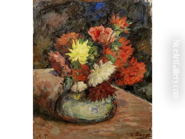 Still Life With Dahlias Oil Painting by Leonid Ossipovich Pasternak