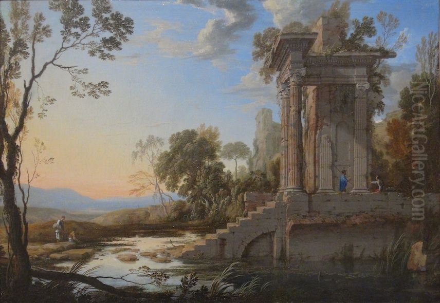Paysage De Ruines Avec Un Grand Escalier Oil Painting by Pierre Patel