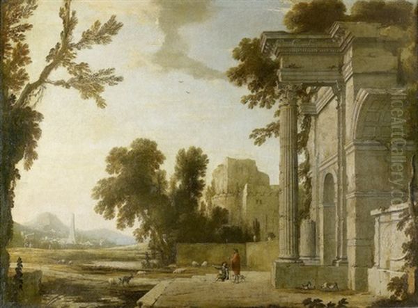 Paysage Avec Bergers Et Leurs Troupeaux Pres D'une Ruine Oil Painting by Pierre Patel