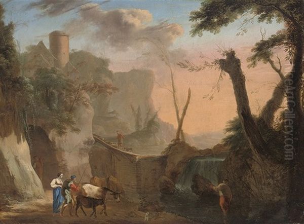 An Italianate Landscape Oil Painting by Pierre Antoine Patel