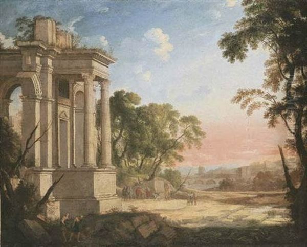 A Classical Landscape With Philosophers Conversing Oil Painting by Pierre Antoine Patel