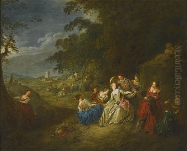 L'amour En Plein Air;  Reunion Champetre (pair) Oil Painting by Jean-Baptiste Pater
