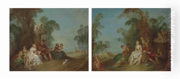Le Concert Champetre (+ La Cueillette Des Roses; Pair) Oil Painting by Jean-Baptiste Pater