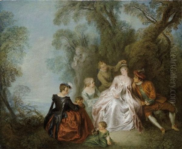 A Fete Galante (la Bergere Couronnee) Oil Painting by Jean-Baptiste Pater