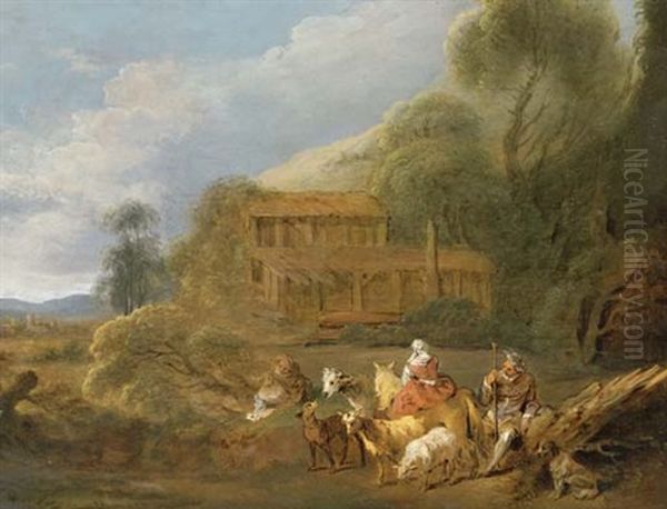 An Arcadian Landscape With Shepherds And Shepherdesses Resting By A Pond Oil Painting by Jean-Baptiste Pater