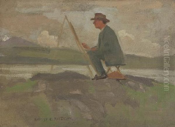 Father Sketching Oil Painting by Hamish Constable Paterson