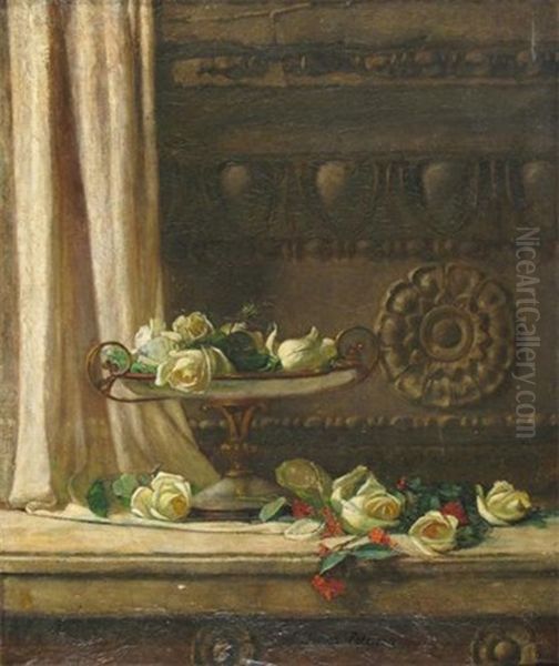 Still Life Of Roses On A Table Oil Painting by James Paterson