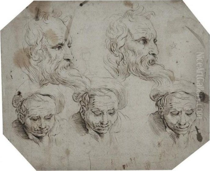 Feuille D'etude Avec Cinq Tetes Oil Painting by Hendrick Bloemaert