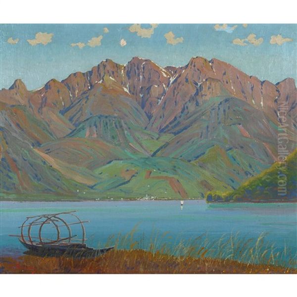 Tessiner Seelandschaft Mit Traditionellem Boot Oil Painting by Remo Patocchi