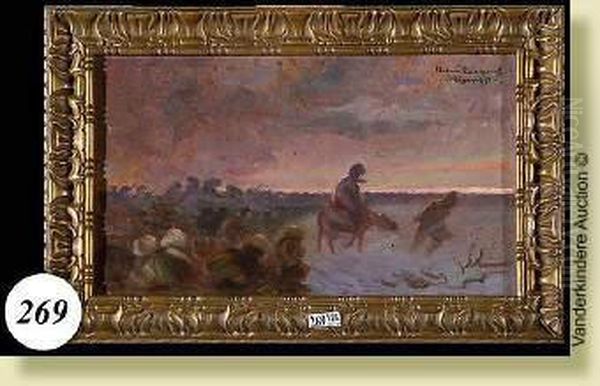 La Retraite Des Cosaques En 1915 Oil Painting by Ivan Semenovich Blokhin