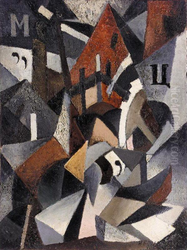 Cubo-futurist Townscape Oil Painting by Ivan Semenovich Blokhin