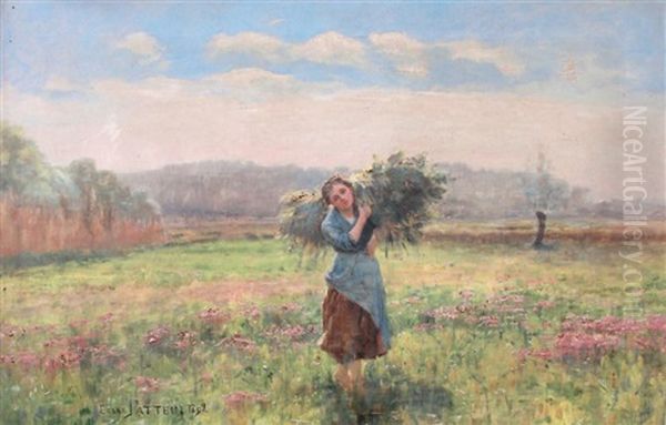 Jeune Paysanne Dans Un Champ Oil Painting by Cesar Pattein