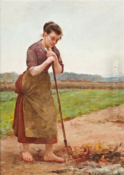 Femme Au Champ Oil Painting by Cesar Pattein