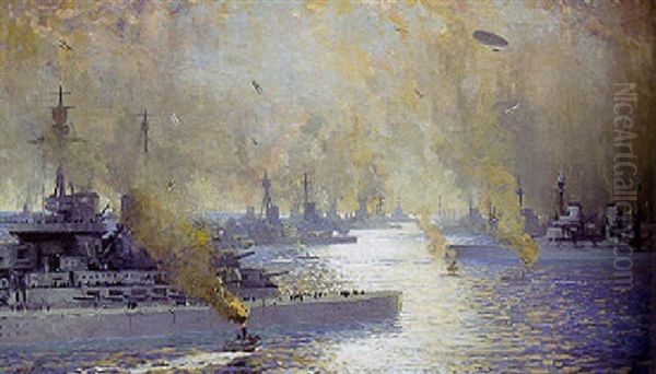 The German Fleet After Surrender - Firth Of Forth 21 November 1918 Oil Painting by James Patterson