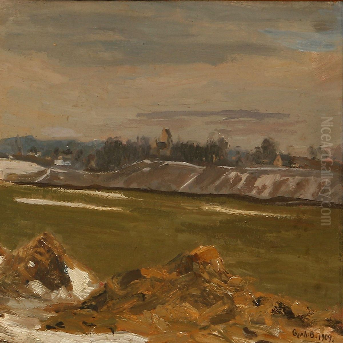 Spring Landskape With Melting Snow Oil Painting by Gerhard Lichtenberg Blom