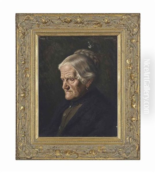 Portrait Of A Lady, Seated, Bust Length, In An Olive Green Dress And Black Wrap Oil Painting by Hanna (nee Hirsch) Pauli