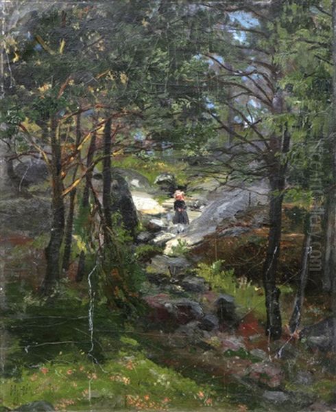 Kvinna Pa Skogsstig Oil Painting by Hanna (nee Hirsch) Pauli