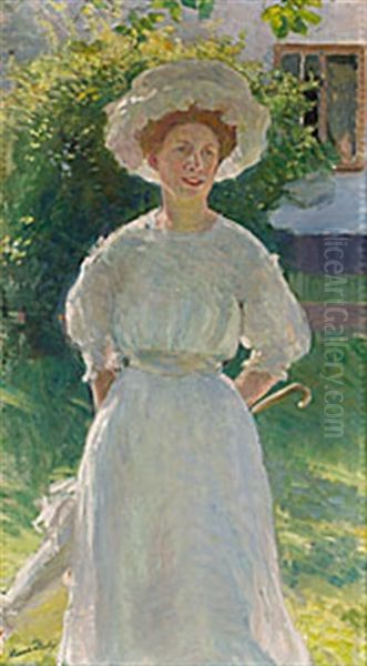 Kvinna Med Solhatt Oil Painting by Hanna (nee Hirsch) Pauli