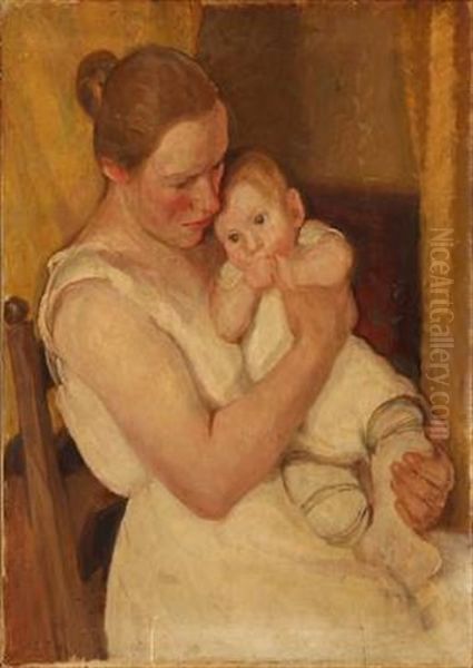 Mother And Child Oil Painting by Julius Paulsen