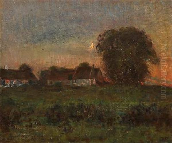 Landscape With Moonlight Oil Painting by Julius Paulsen