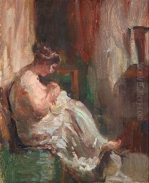 Interior With A Woman Oil Painting by Julius Paulsen