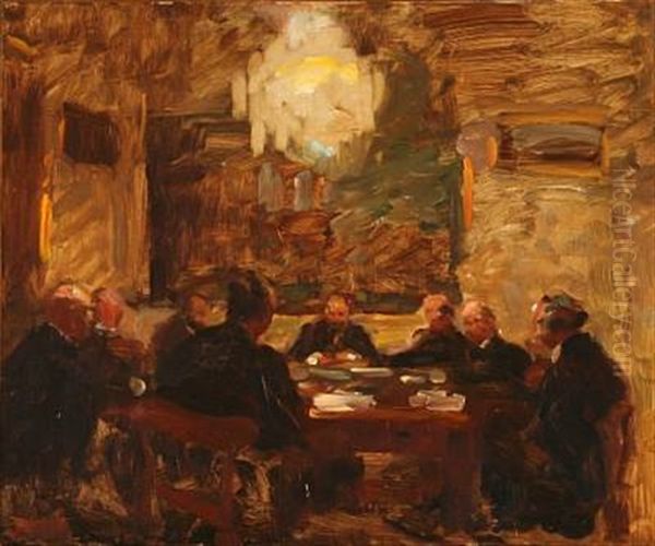 Et Mode I Ministeriet Zahle Oil Painting by Julius Paulsen