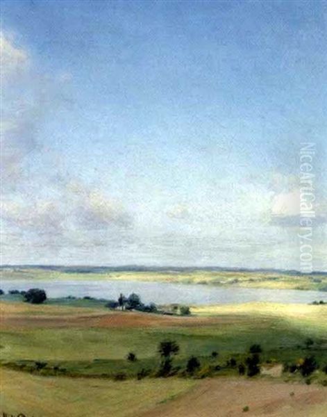 Udsigt Over Bakket Landskab, Hoj Himmel Oil Painting by Julius Paulsen