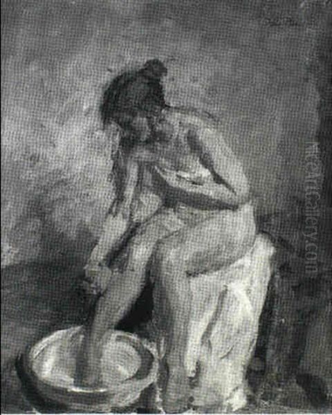 Ung Pige Der Vasker Sig Oil Painting by Julius Paulsen