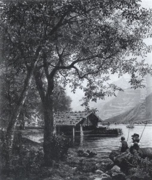 Ein Bootshaus Am Vierwaldstatter See Oil Painting by Franz Pauly