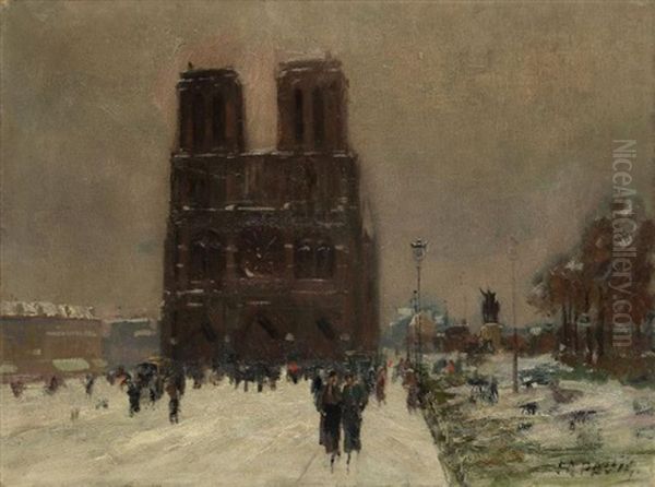 Paris, Notre-dame En Hiver Oil Painting by Elie Anatole Pavil