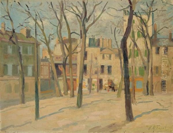 Paris, Place Du Tertre A Montmartre En Hiver Oil Painting by Elie Anatole Pavil
