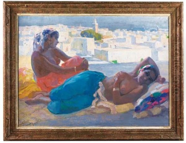 Reverie Sur Une Terrasse A Rabat Oil Painting by Elie Anatole Pavil