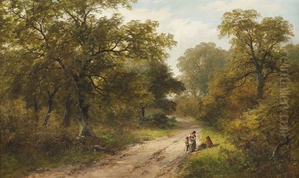 Rastende Gruppe Am Waldweg Oil Painting by David Payne