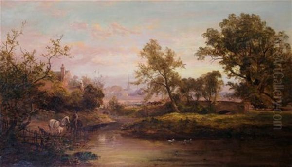 Evening, A Scene Near Great Barr Oil Painting by David Payne