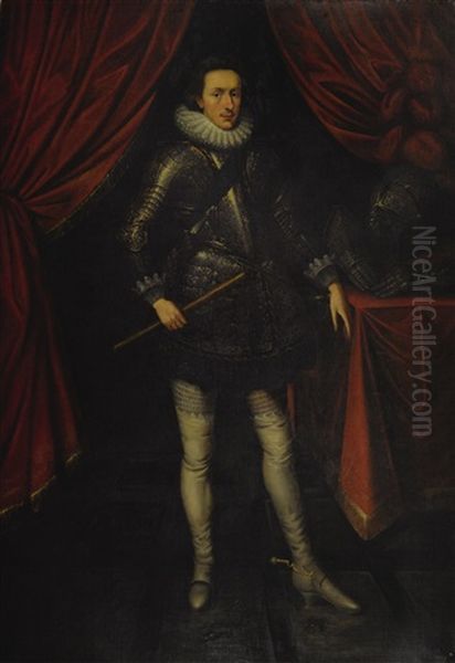 Portrait Of Henry, Prince Of Wales (1594-1612), Full-length, Standing, Wearing Armour And The Order Of The Garter Oil Painting by Robert Peake