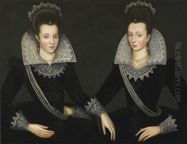 A Portrait Of Two Sisters, Probably Anne Of Denmark And Her Sister Elizabeth Oil Painting by Robert Peake