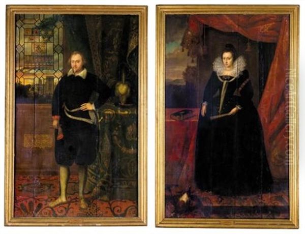 Portrait Of Sir George Fermor (+ Portrait Of Mary, His Wife; Pair) Oil Painting by Robert Peake