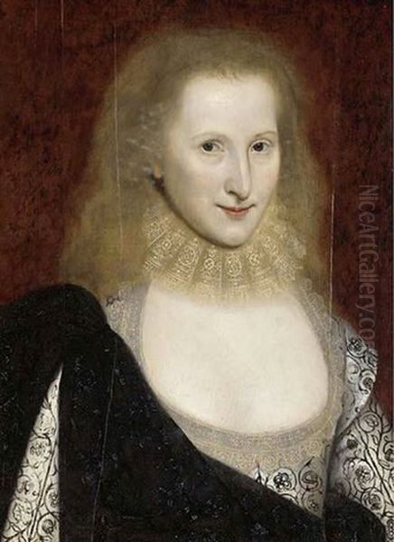 Portrait Of A Lady (anne Of Denmark?) In A White Embroidered Dress Oil Painting by Robert Peake