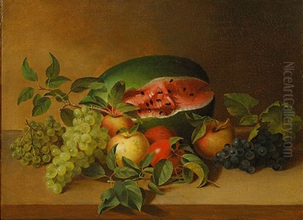 Still Life With Watermelon, Peaches, And A Pear Oil Painting by James Peale