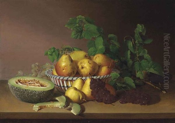 Still Life With Pears, Grapes And Autumn Leaves Oil Painting by James Peale
